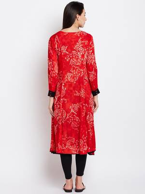 Red printed viscose rayon kurti 3