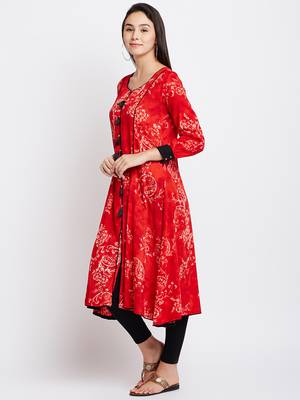 Red printed viscose rayon kurti 4