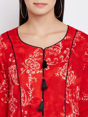 Red printed viscose rayon kurti 5