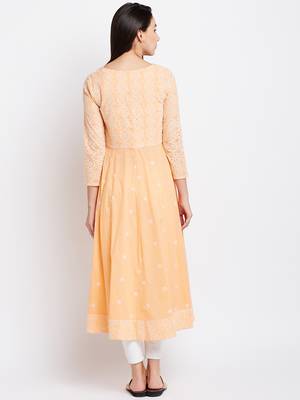 Orange woven cotton chikankari-kurtis 3