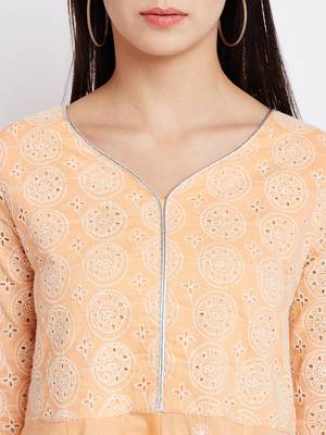 Orange woven cotton chikankari-kurtis 5