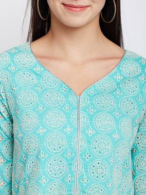 Green woven cotton chikankari-kurtis 5