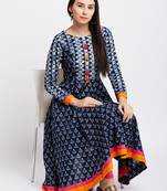 Navy blue printed cotton kurti
