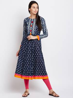 Navy blue printed cotton kurti 2
