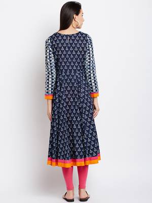 Navy blue printed cotton kurti 3