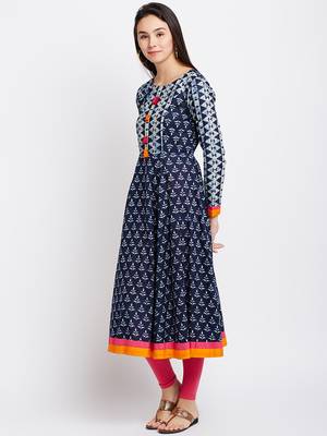 Navy blue printed cotton kurti 4