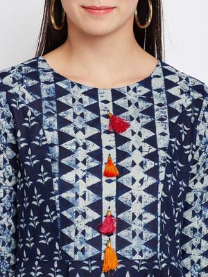 Navy blue printed cotton kurti 5