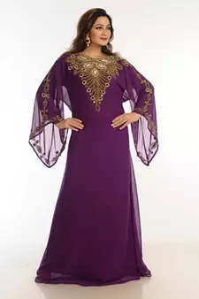 Purple Zari Work Georgette Islamic Style Party Wear Stones And Beads Embedded Arabian Kaftan