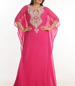 Pink Zari Work Georgette Islamic Style Party Wear Stones And Beads Embedded Arabian Kaftan