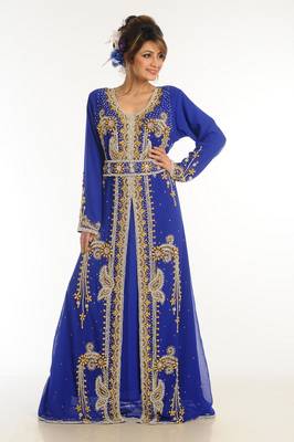 Blue Zari Work Georgette Islamic Style Party Wear Stones And Beads Embedded Arabian Kaftan 1