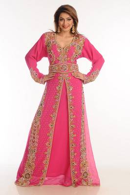 Hot Pink Georgette Stone and Beads Kaftan 1