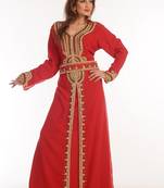 Maroon Zari Work Georgette Islamic Style Party Wear Stones And Beads Embedded Arabian Kaftan