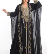 Black Zari Work Georgette Islamic Style Party Wear Stones And Beads Embedded Arabian Kaftan