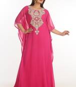 Pink Zari Work Georgette Islamic Style Party Wear Stones And Beads Embedded Arabian Kaftan