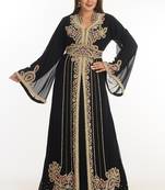 Black Zari Work Georgette Islamic Style Party Wear Stones And Beads Embedded Arabian Kaftan
