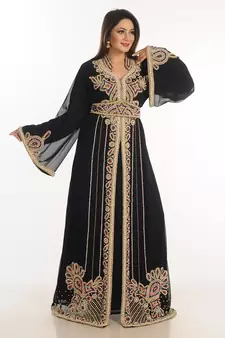 Black Zari Work Georgette Islamic Style Party Wear Stones And Beads Embedded Arabian Kaftan