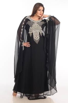Black Zari Work Georgette Islamic Style Party Wear Stones And Beads Embedded Arabian Kaftan 2