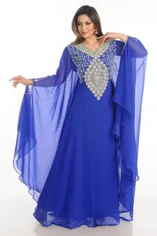 Blue Zari Work Georgette Islamic Style Party Wear Stones And Beads Embedded Arabian Kaftan