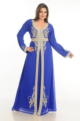 Blue Zari Work Georgette Islamic Style Party Wear Stones And Beads Embedded Arabian Kaftan 1