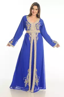Blue Zari Work Georgette Islamic Style Party Wear Stones And Beads Embedded Arabian Kaftan