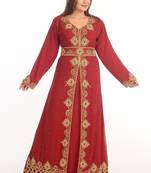 Maroon Zari Work Georgette Islamic Style Party Wear Stones And Beads Embedded Arabian Kaftan