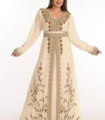 Cream Zari Work Georgette Islamic Style Party Wear Stones And Beads Embedded Arabian Kaftan