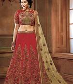 Red two tone silk heavy embroidery bridal lehenga with dupatta