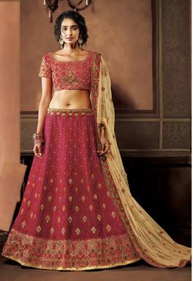 Pink two tone silk heavy embroidery lehenga with dupatta 1