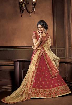 Pink two tone silk heavy embroidery lehenga with dupatta 2