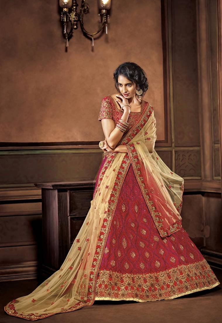 Pink two tone silk heavy embroidery lehenga with dupatta