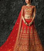 Red silk heavy embroidery bridal lehenga with dupatta