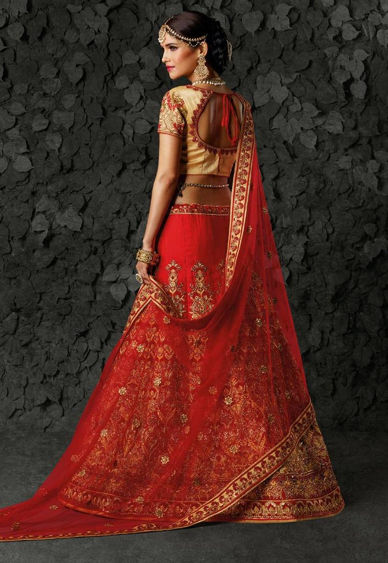 Red silk heavy embroidery bridal lehenga with dupatta