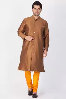 Men Brown Silk Blend Sherwani Style Kurta Set