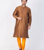 Men Brown Silk Blend Sherwani Style Kurta Set