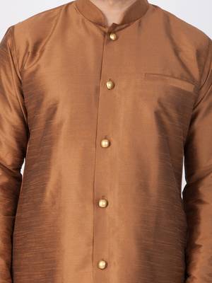 Men Brown Silk Blend Sherwani Style Kurta Set 2