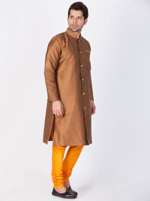 Men Brown Silk Blend Sherwani Style Kurta Set 3