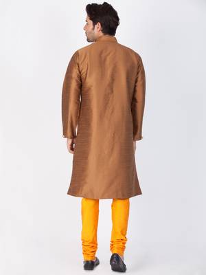 Men Brown Silk Blend Sherwani Style Kurta Set 4