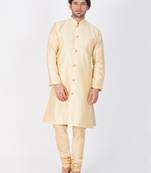 Men Gold Silk Blend Sherwani Style Kurta Set