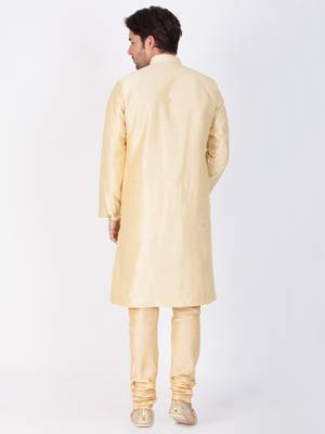 Men Gold Silk Blend Sherwani Style Kurta Set 4