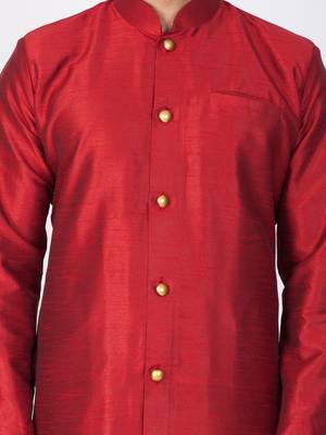Men Maroon Silk Blend Sherwani Style Kurta Set 2