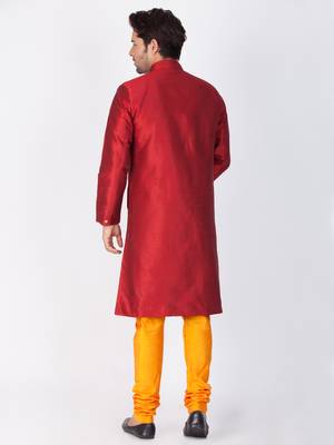 Men Maroon Silk Blend Sherwani Style Kurta Set 4