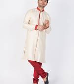 Men Gold Silk Blend Sherwani Style Kurta Set