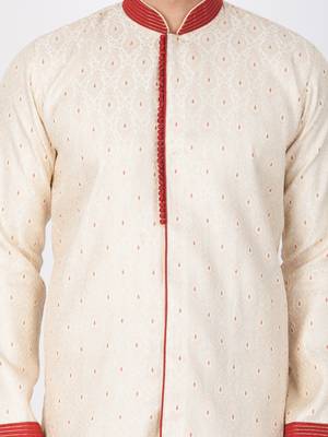Men Gold Silk Blend Sherwani Style Kurta Set 2