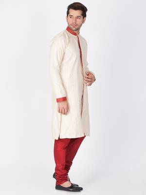 Men Gold Silk Blend Sherwani Style Kurta Set 3