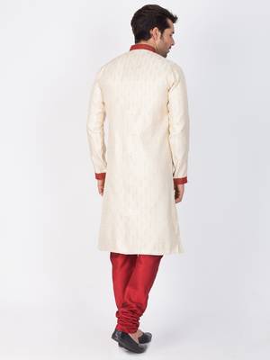 Men Gold Silk Blend Sherwani Style Kurta Set 4