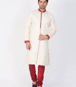Men Gold Silk Blend Sherwani Style Kurta Set