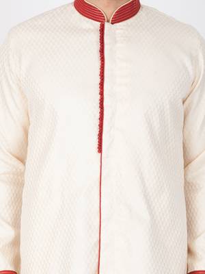 Men Gold Silk Blend Sherwani Style Kurta Set 2