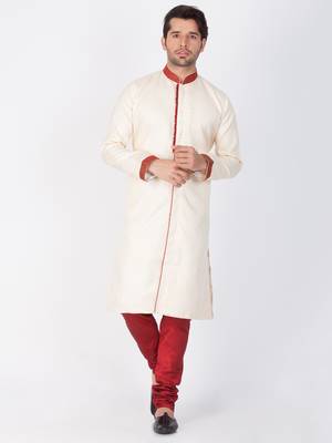 Men Gold Silk Blend Sherwani Style Kurta Set 3