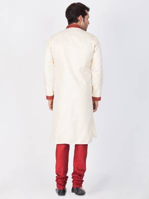 Men Gold Silk Blend Sherwani Style Kurta Set 4