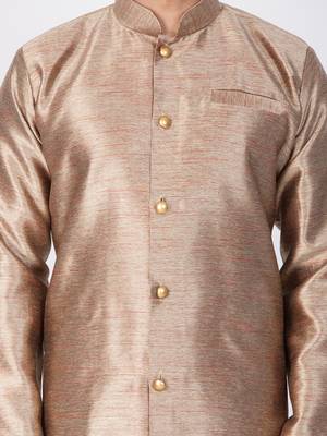 Men Gold Silk Blend Sherwani Style Kurta Set 2